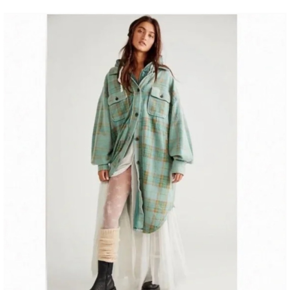Free people plaid long ruby jacket XS